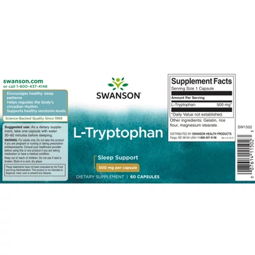 Swanson L-triptofán 500mg/kapszula 60db